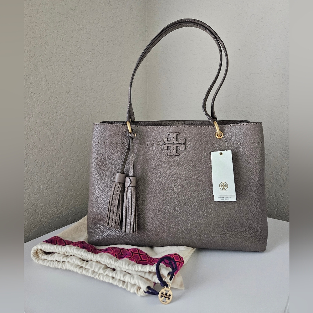 Tory Burch McGraw Triple Compartment Tote In Silver Maple